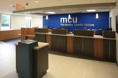 Credit union teller pods and check desk